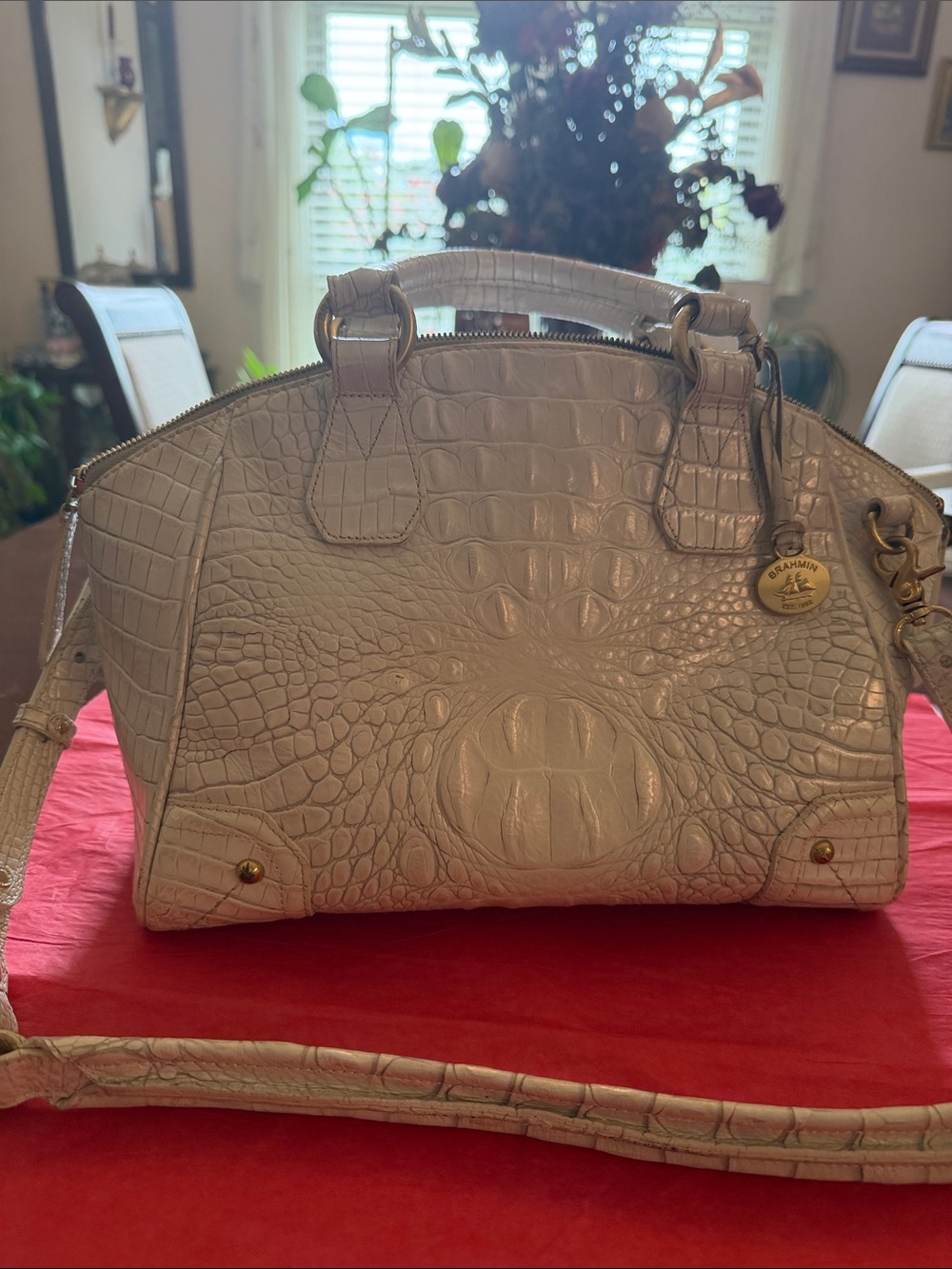 Brahmin Croc-Embossed Satchel White - Picture 2 of 12